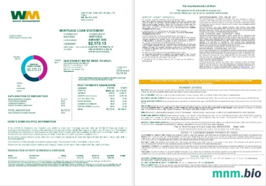 USA Waste Management Bank wyciąg z kredytu hipotecznego w formatach Word i PDF, 4 strony 1-2